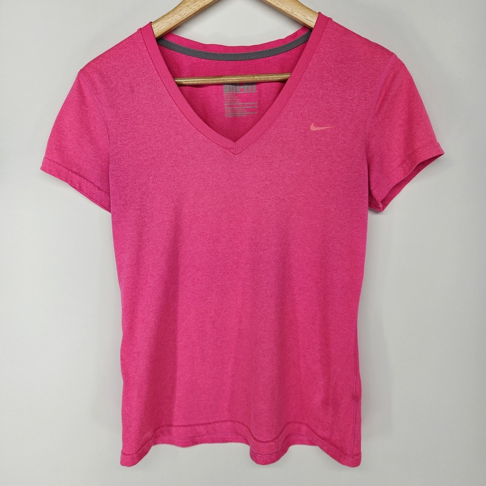 Nike Dri-FIT V-Neck Shirt Womens M Pink Short Sleeve Performance Tee 445591